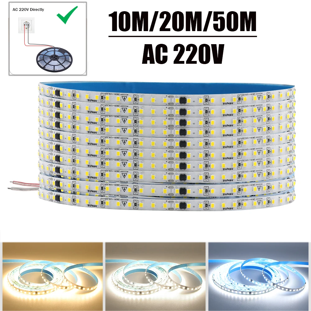 

AC 220V 240V LED Strip Driver Build In IP55 Waterproof Home Decor 3000K 4000K 2835 120Leds/M Flexible Ribbon Rope Tape Light