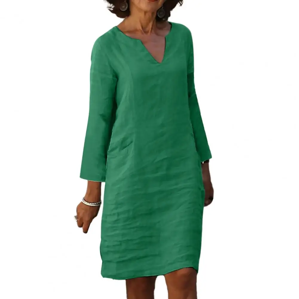 

Платье женское осеннее однотонное с V-образным вырезом и рукавом три четверти