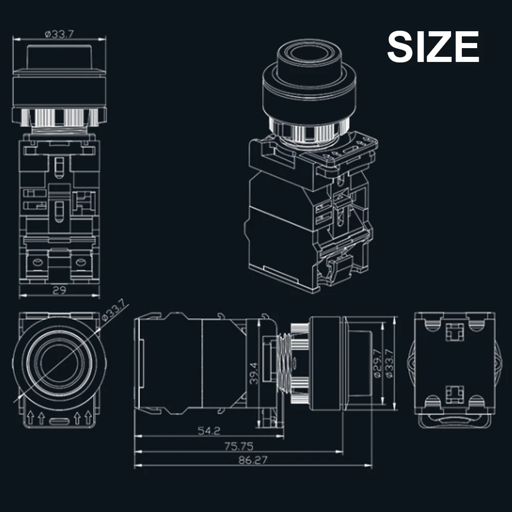 30 мм водонепроницаемый кнопочный переключатель с высокой головкой мгновенный