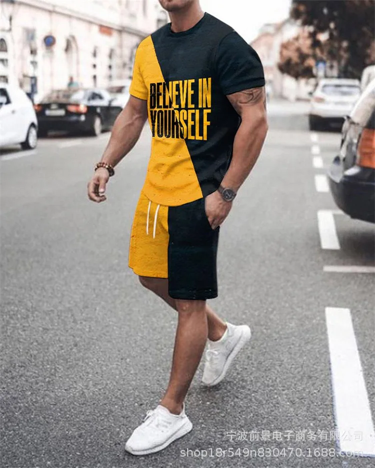 

Summer Fashion Men's Suit Casual Jogging Fitness Clothes Men Short Sleeve Streetwear Set Comfortable T-shirt Shorts 2-piece Se