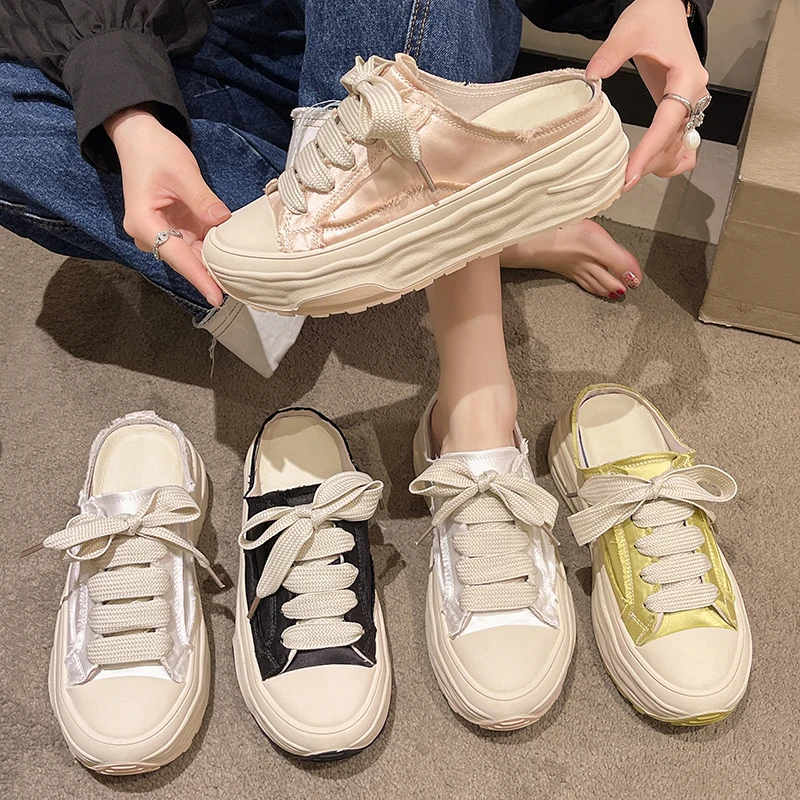 

Тапки женские на плоской подошве, из хлопка и ПУ кожи