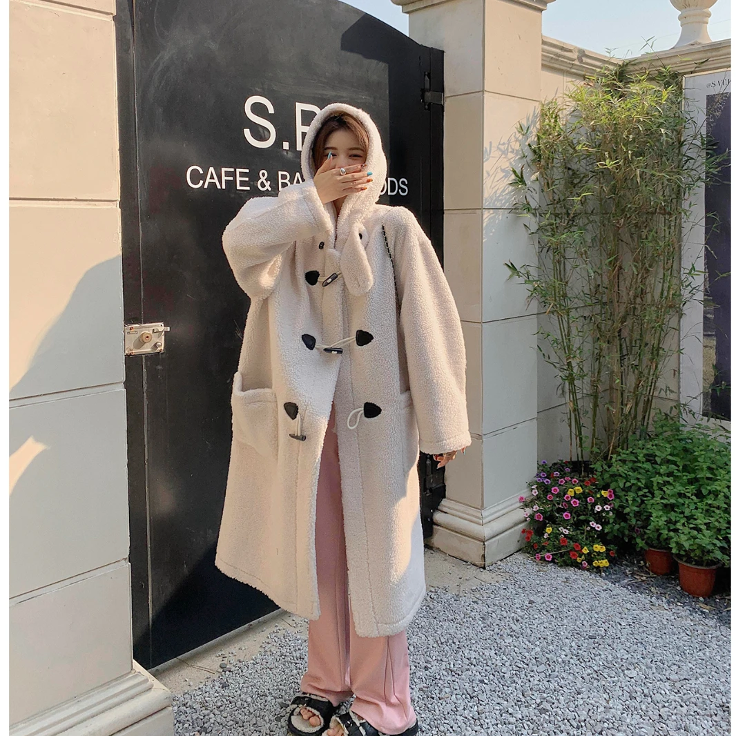 

Women 2022 Autumn Winter New Long Genuine Wool Fur Coats Female Solid Color Warm Jackets Ladies Real Fur Hooded Outerwear Q410