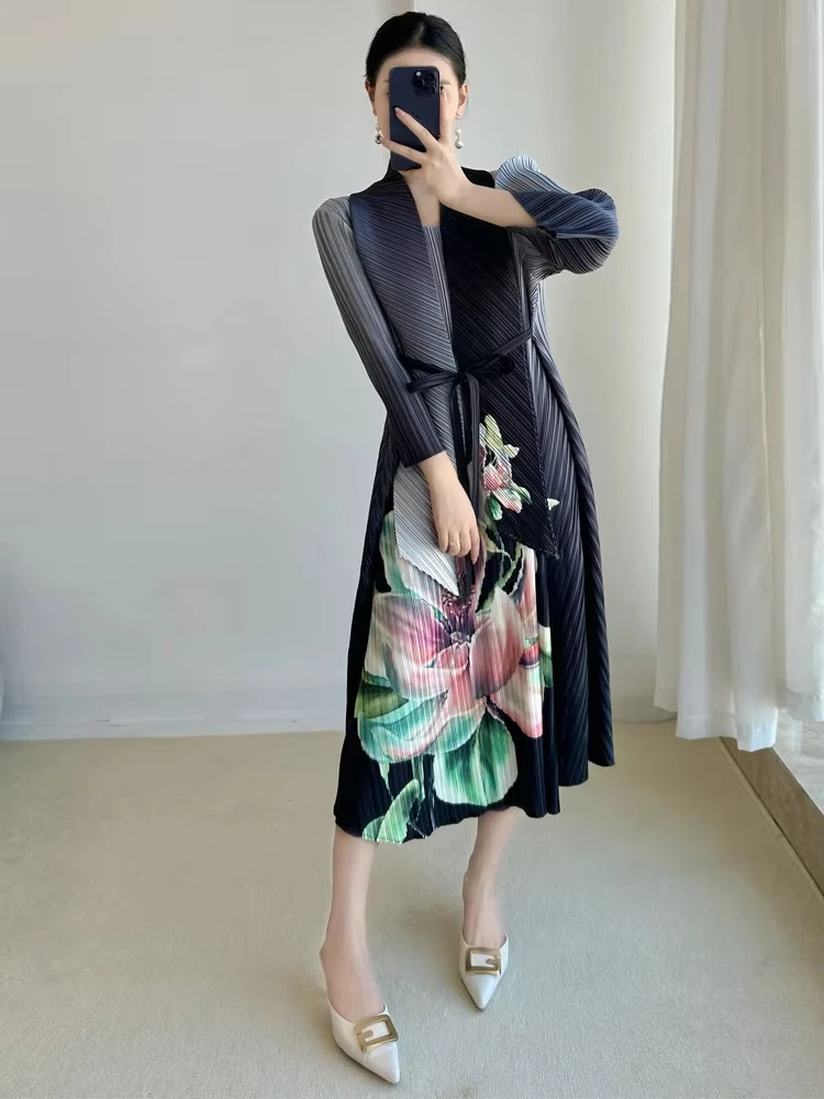 EGRM модное плиссированное платье с градиентным цветным принтом стильный пояс