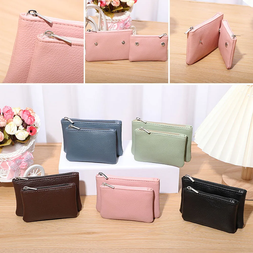

Detachable Coin Purse Double Layer Pu Slim Leather Wallet Pouch 2 In One Simple Zipper Solid Color Money Bag Case ID Card Holder
