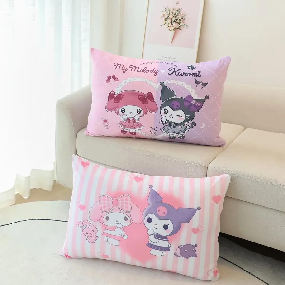 Прекрасная наволочка с двусторонним принтом Kuromi My Melody Kawaii в японском стиле