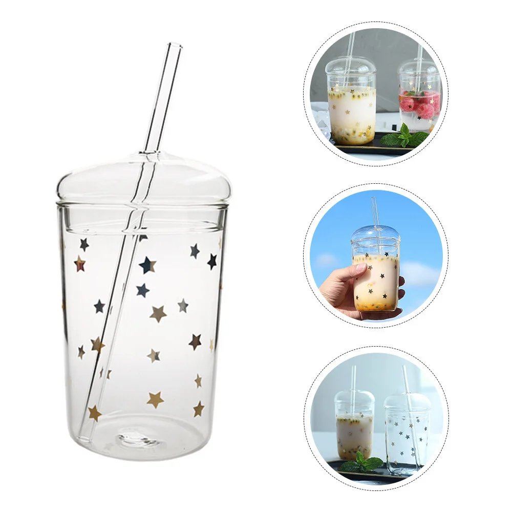 

Glass Water Household Beverage Cup Large Capacity Juice Mug Home Straw Drinking