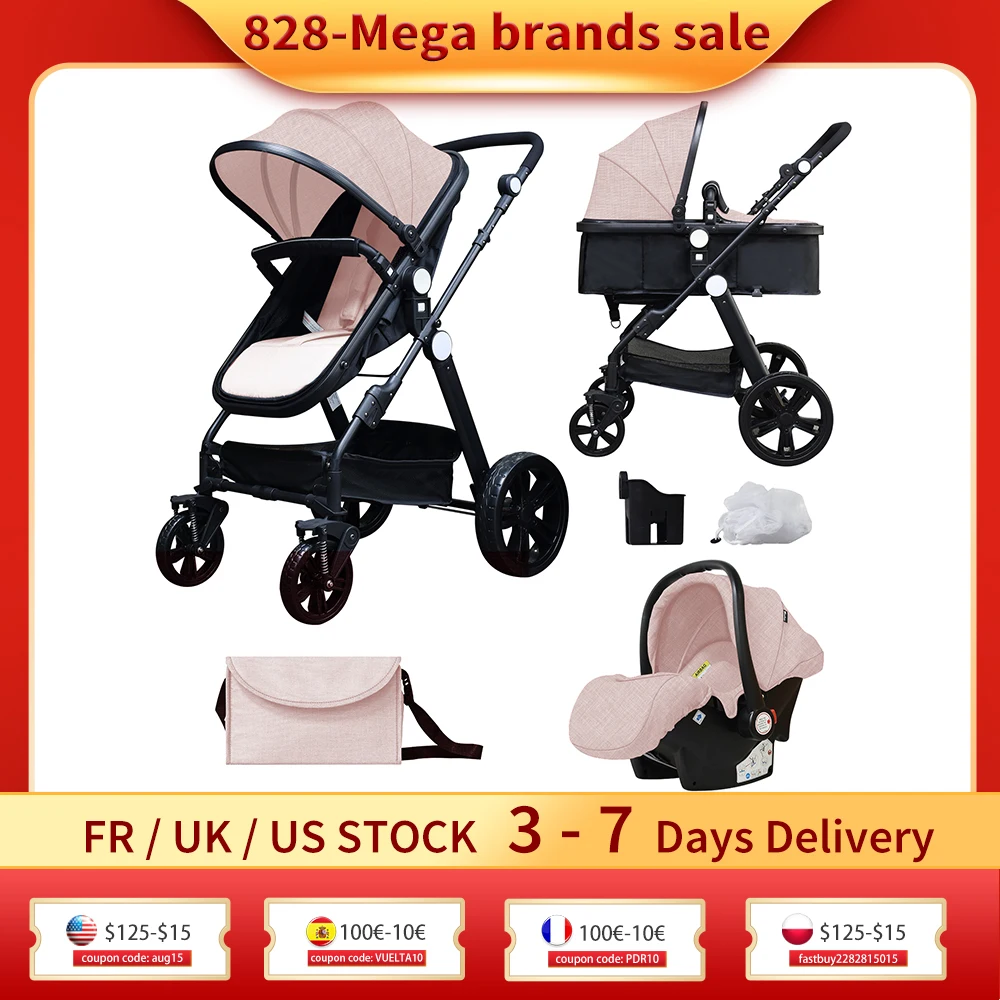 

Luxury 4 in 1 Baby Stroller 3 in 1 Luxury BB Pram New Desigin Folding Four Wheels Baby Carriage Send Six Gifts Free Shipping