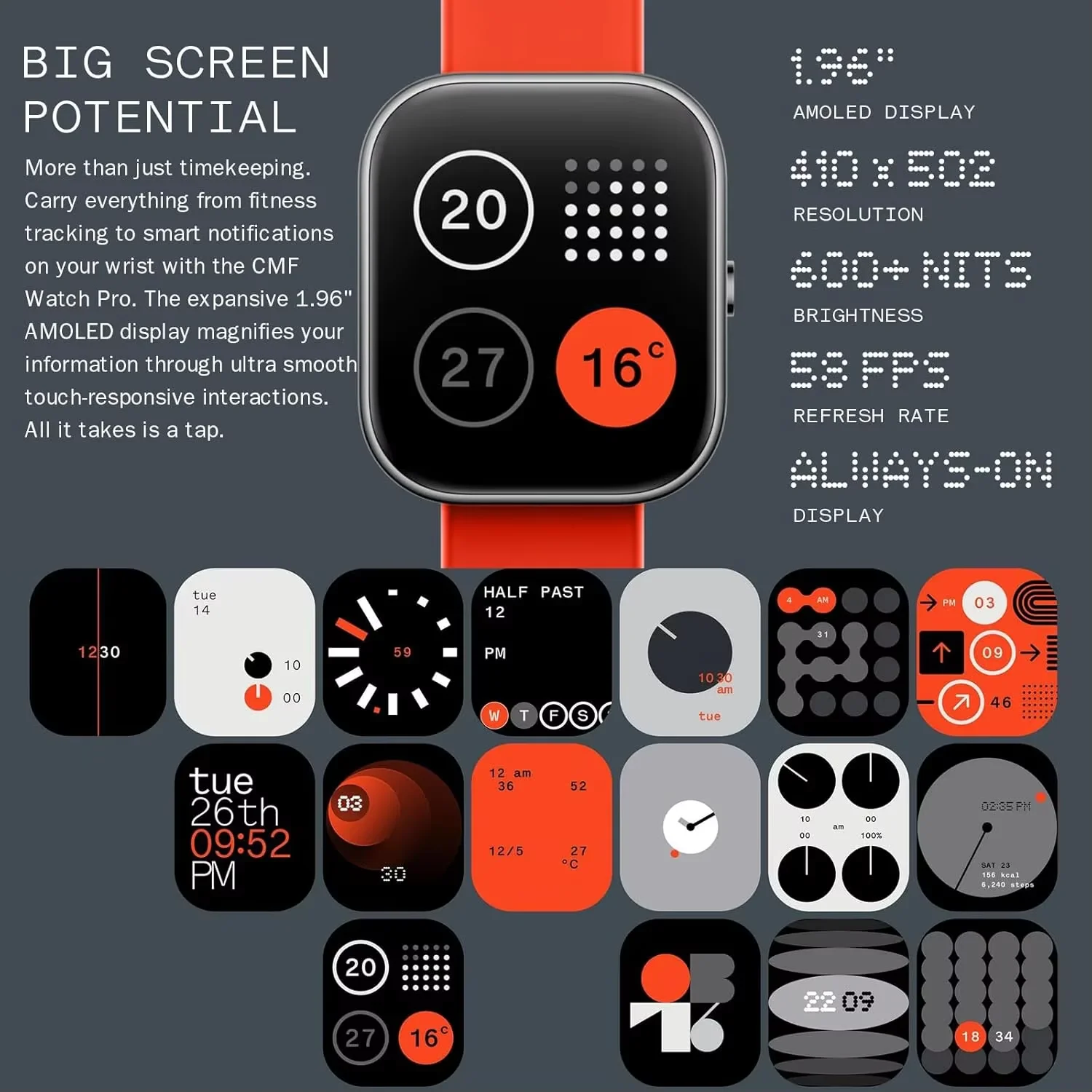 Глобальная версия CMF от Nothing Watch Pro Smartwatch 1 96-дюймовый AMOLED-дисплей Bluetooth 5 3 IP68