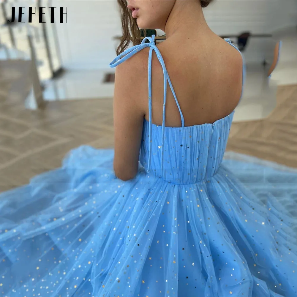 Синие Блестящие тюлевые платья со звездами для выпускного вечера короткие