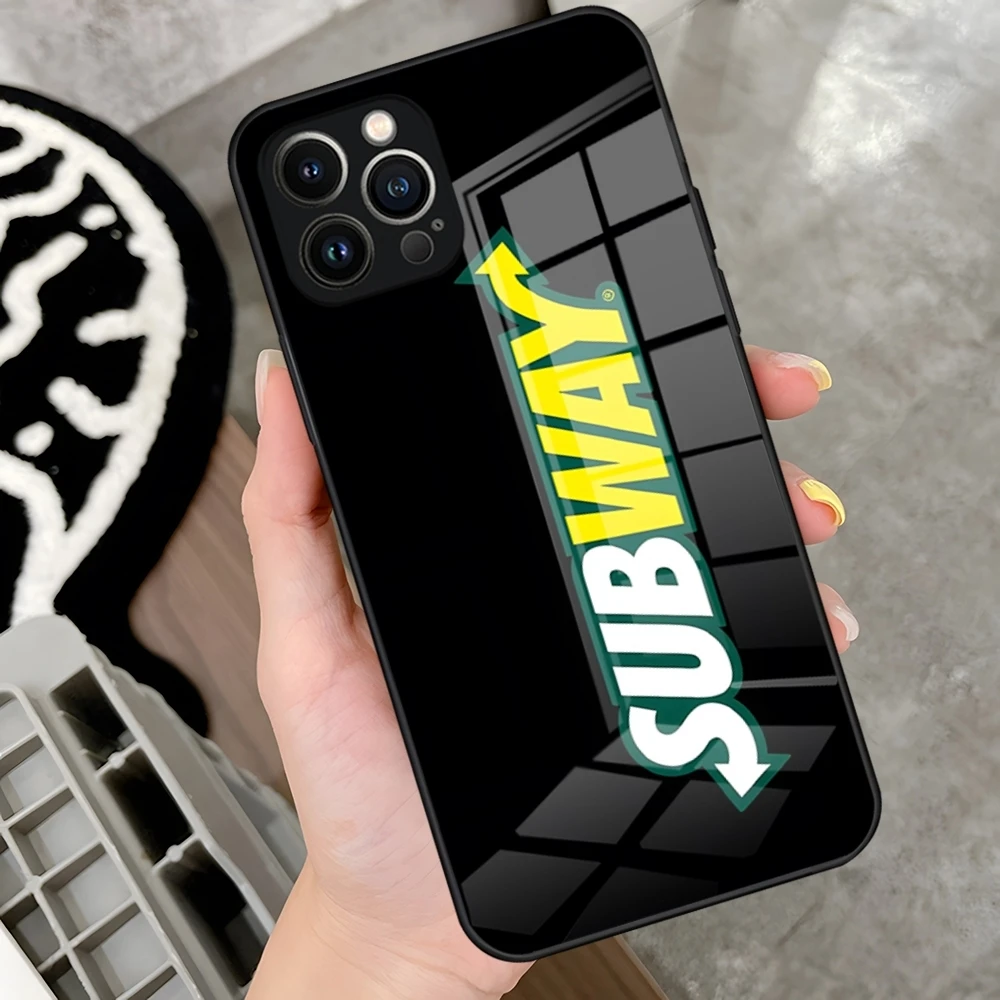 S-subway Sandwich Phone Case For IPhone 16 15 14 Pro 13 12 11 Mini XR Max 6 8 7 Plus SE 2022 Glass Design Cove