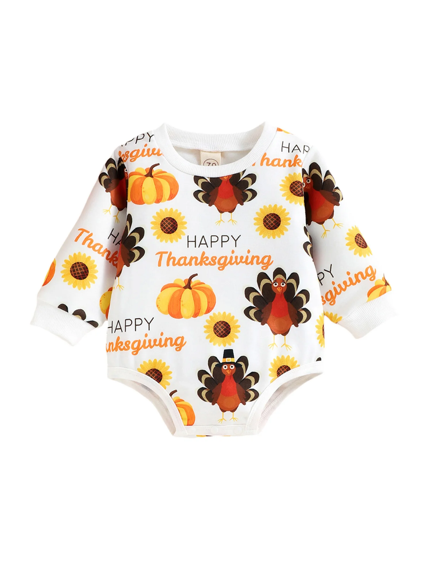 

Newborn Baby Girls Boys Thanksgiving Day Rompers Long Sleeve Turkey Print Crew Neck Jumpsuit Playsuit Costume Clothes