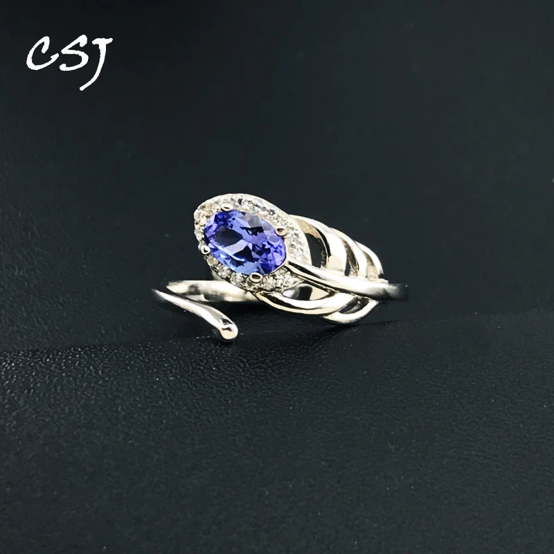 

CSJ New 100% Natural Tanzanite Oval4*6mm Gemstone Ring 925 Sterling Silver Women's Fine Jewelry Party Christmas Birthday Gift
