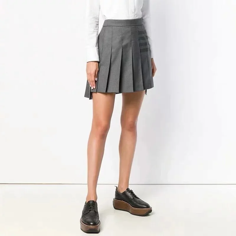 

Summer Preppy Style Korean Style TB High Waist Pleated Skirt Women Clothing Fresh Sweet Splicing Fit Slimming A Line Short Skirt
