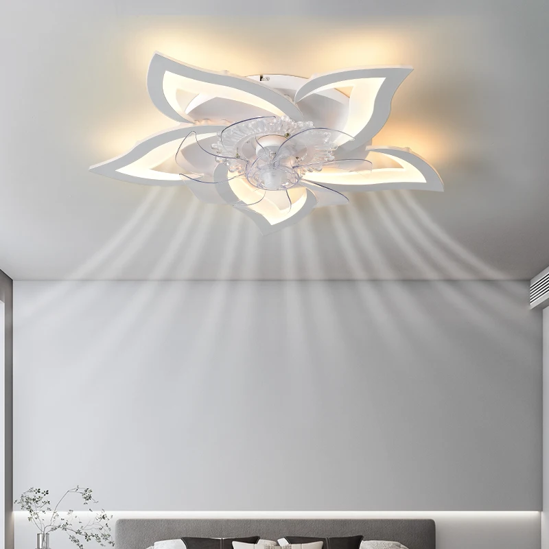 

Living Room Bedroom Study Room Modern Led Fan Ceiling Lights Dimmable RC 85-265V Ceiling Lamp With Fan Fixtures White Finished