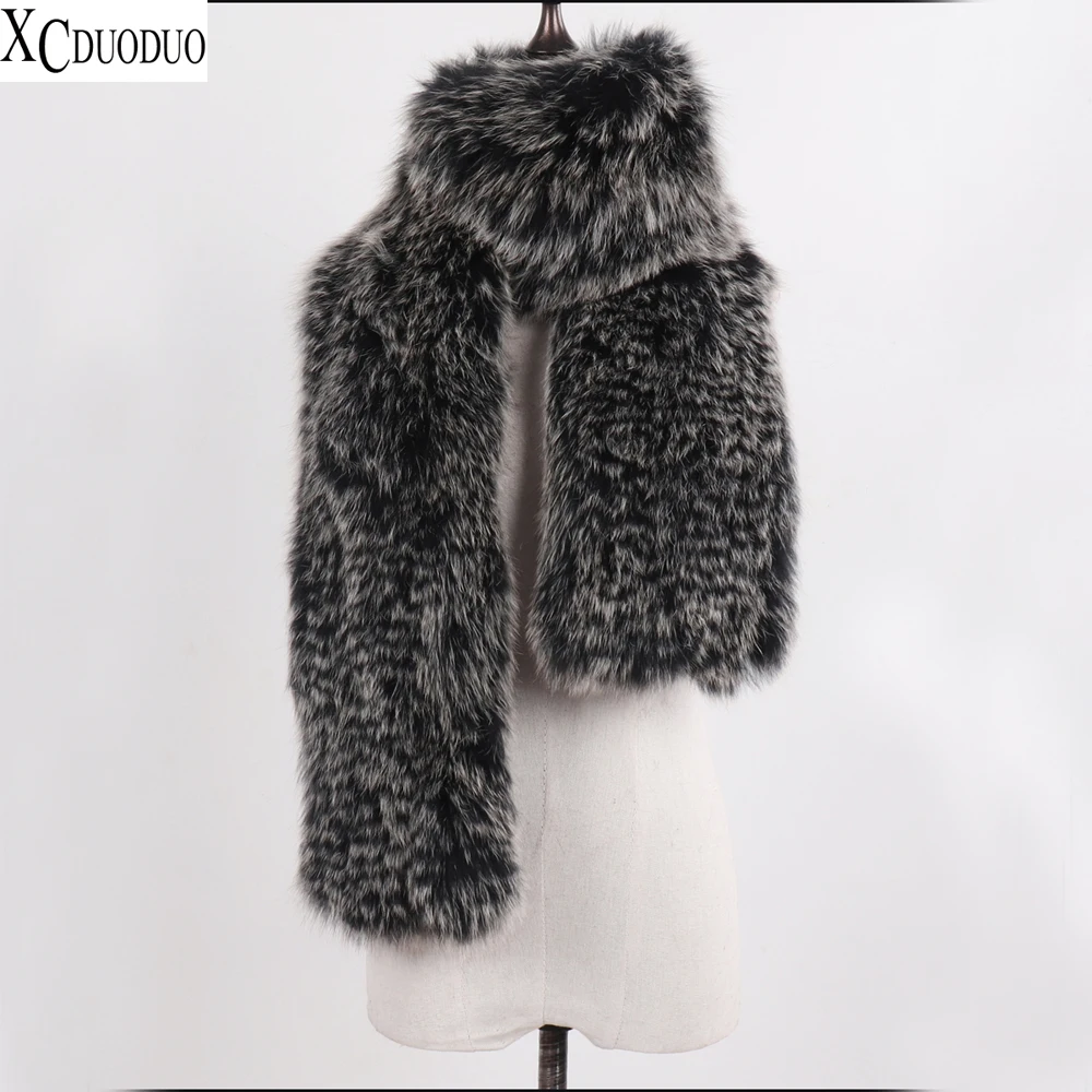 

Real Fox Fur Long Style Scarf Winter Women Warm Fluffy Natural Raccoon Fur Scarves Luxury Lady Knit Natural Real Fur Mufflers