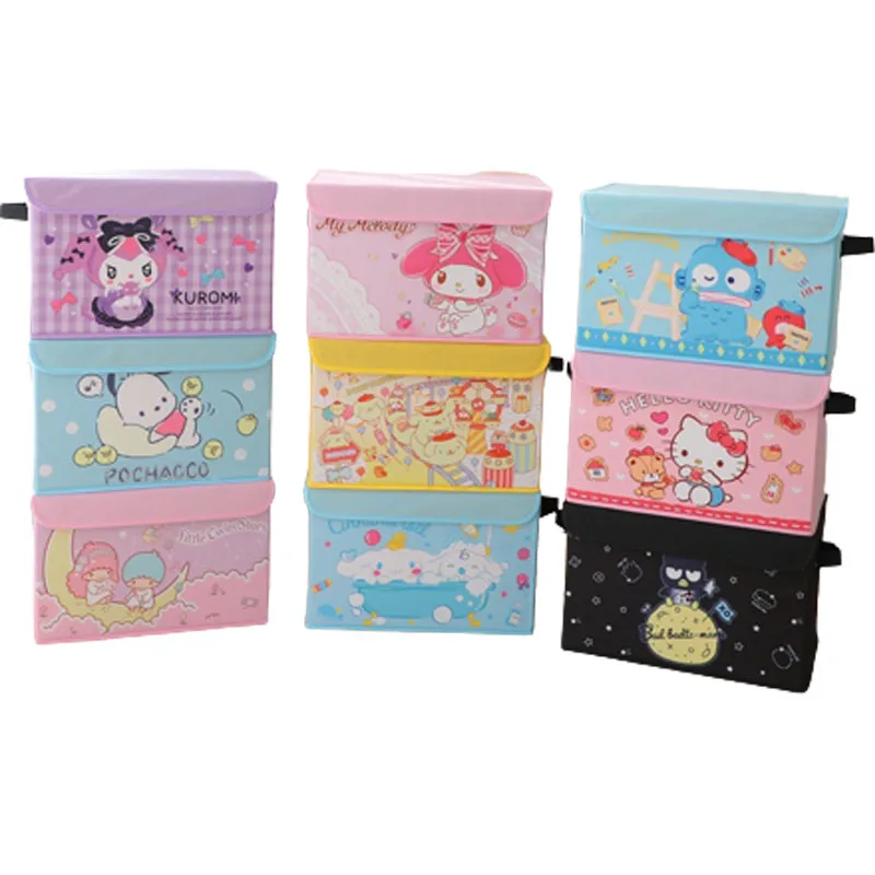 

Sanrios Cinnamoroll My Melody Kuromi Kitty помпон Пурины аниме Kawaii Мультфильм большая емкость складной тканевый ящик для хранения подарки
