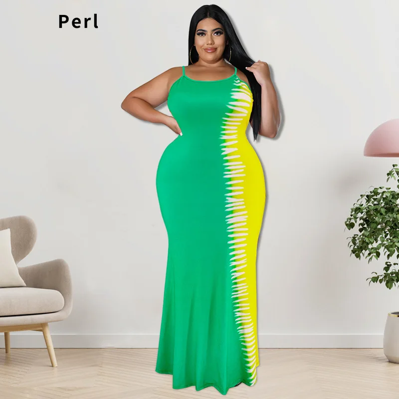 

Perl Xl-5xl Plus Size Contrast Slip Maxi Dress Sling Women Clothing New Fashion Summer Outfit Vestidos Elegantes Para Mujer