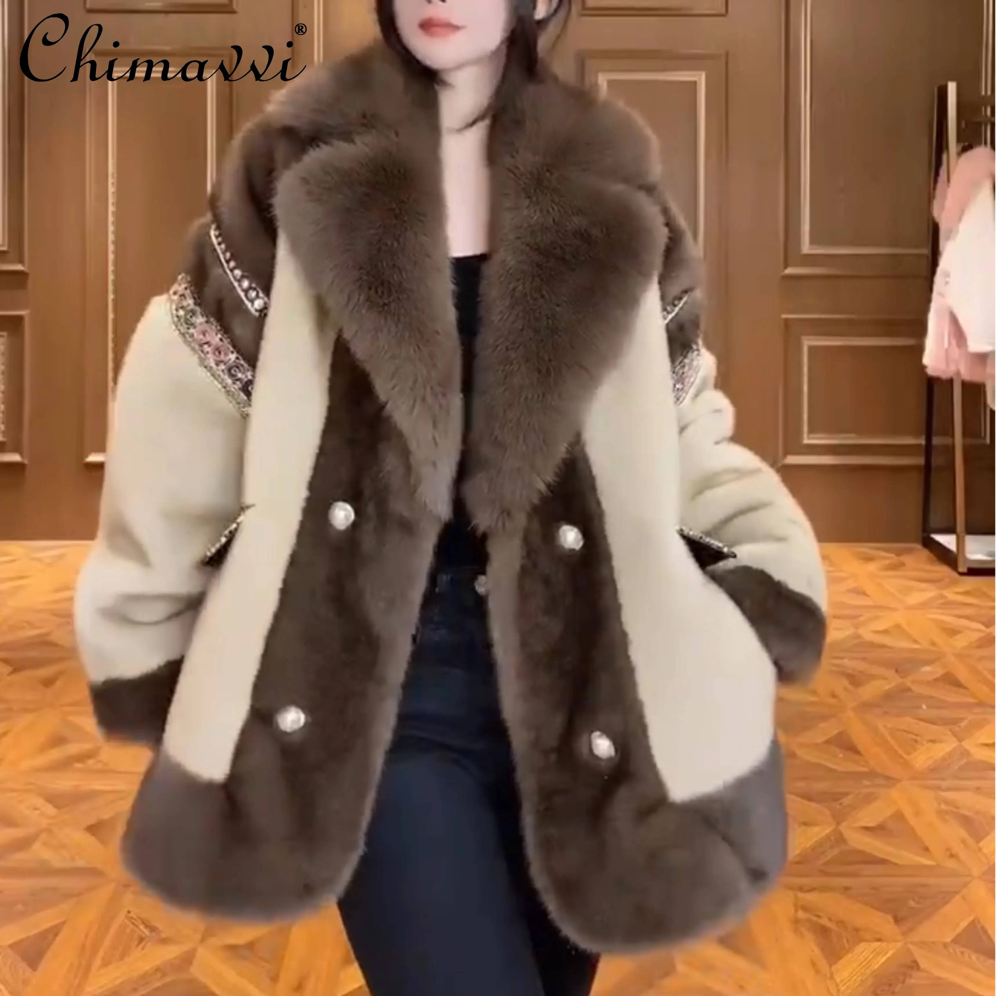 

European Goods Fur Long Sleeve Women's Fur Integrated Warm Coat Winter New Heavy Loose Warm Long Sleeve Streetwear Fur Jacket
