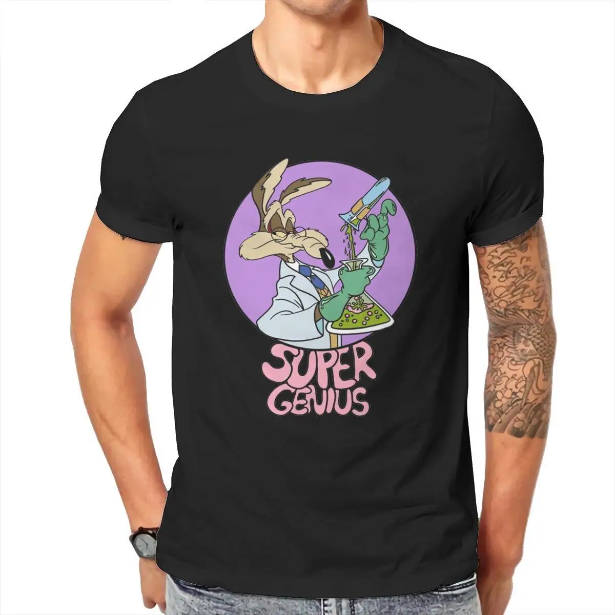 

Coyote Super Genius Roadrunner T Shirt for Men 100% Cotton Casual T-Shirts Crew Neck Tees Short Sleeve Clothing Gift Idea