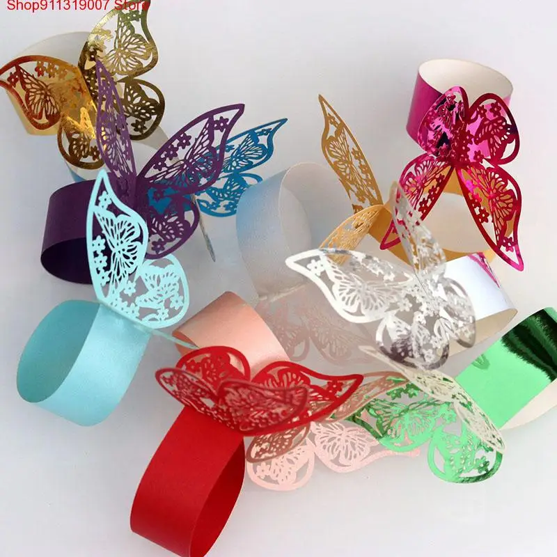 

50Pieces/Set Butterfly Style Laser Cut Paper Napkin Rings napkins Holders Hotel Wedding Favors Table Decoration