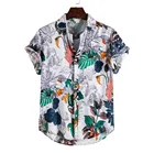 Гавайская рубашка мужская с принтом, льняная Этническая блузка с короткими рукавами, шифоновая однобортная рубашка в стиле Харадзюку, на лето