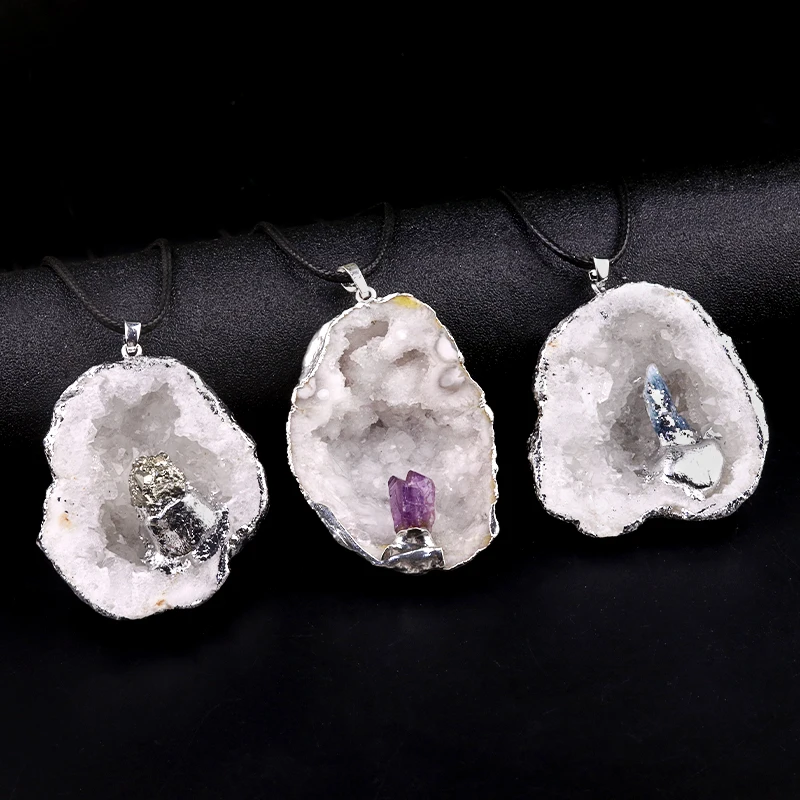 Ожерелье с подвеской в виде ломтика агата друзы нерегулярные Рейки исцеляющая