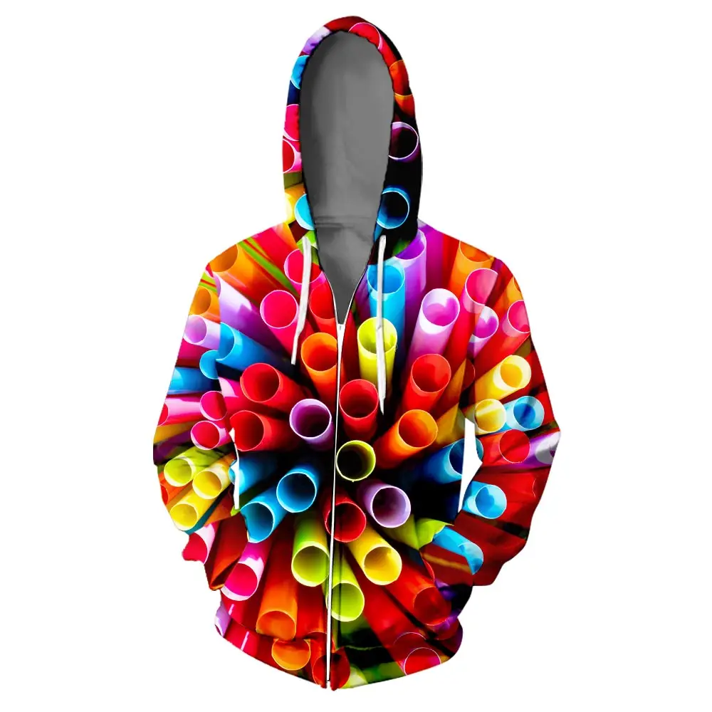 Цветная толстовка с капюшоном на молнии Мужская 3D эффектом симпатичная новинка