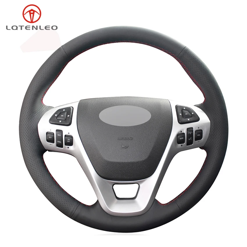 LQTENLEO Black Artificial Leather DIY Car Steering Wheel Cover for Ford Explorer 2011-2019 Taurus Flex 2012-2019 Edge 2011-2014