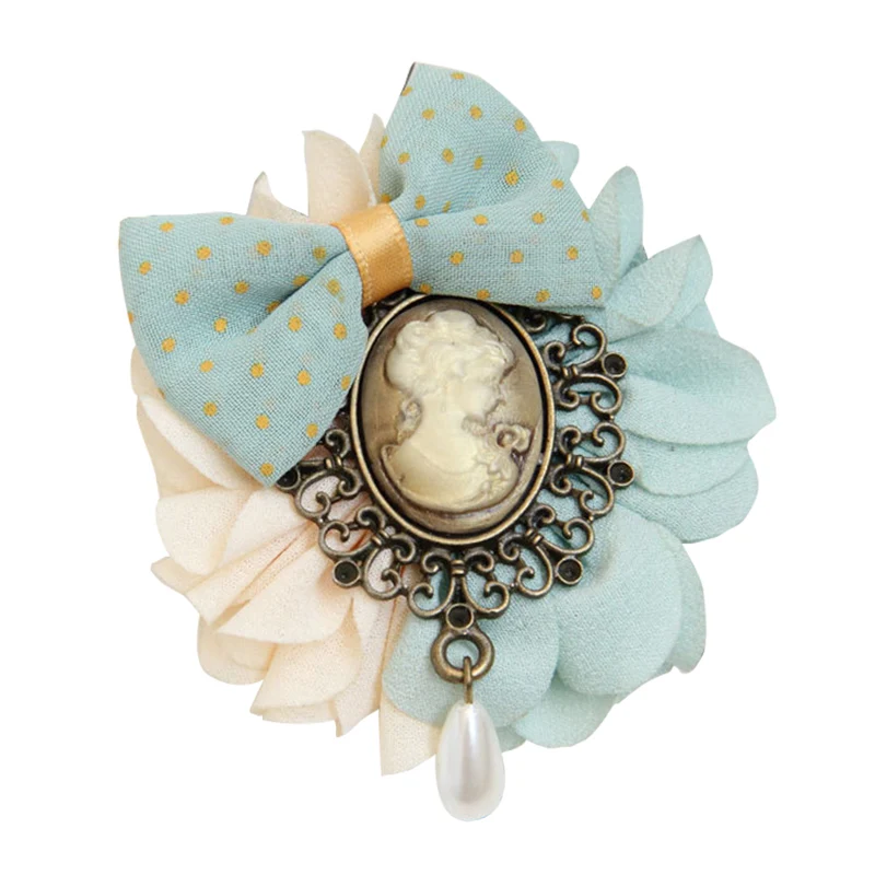 

i-Remiel Vintage Beauty Head Bowknot Handmade Bow Tie Brooch Pin Buckle Female Antique Brooches for Women Corsage Accessories