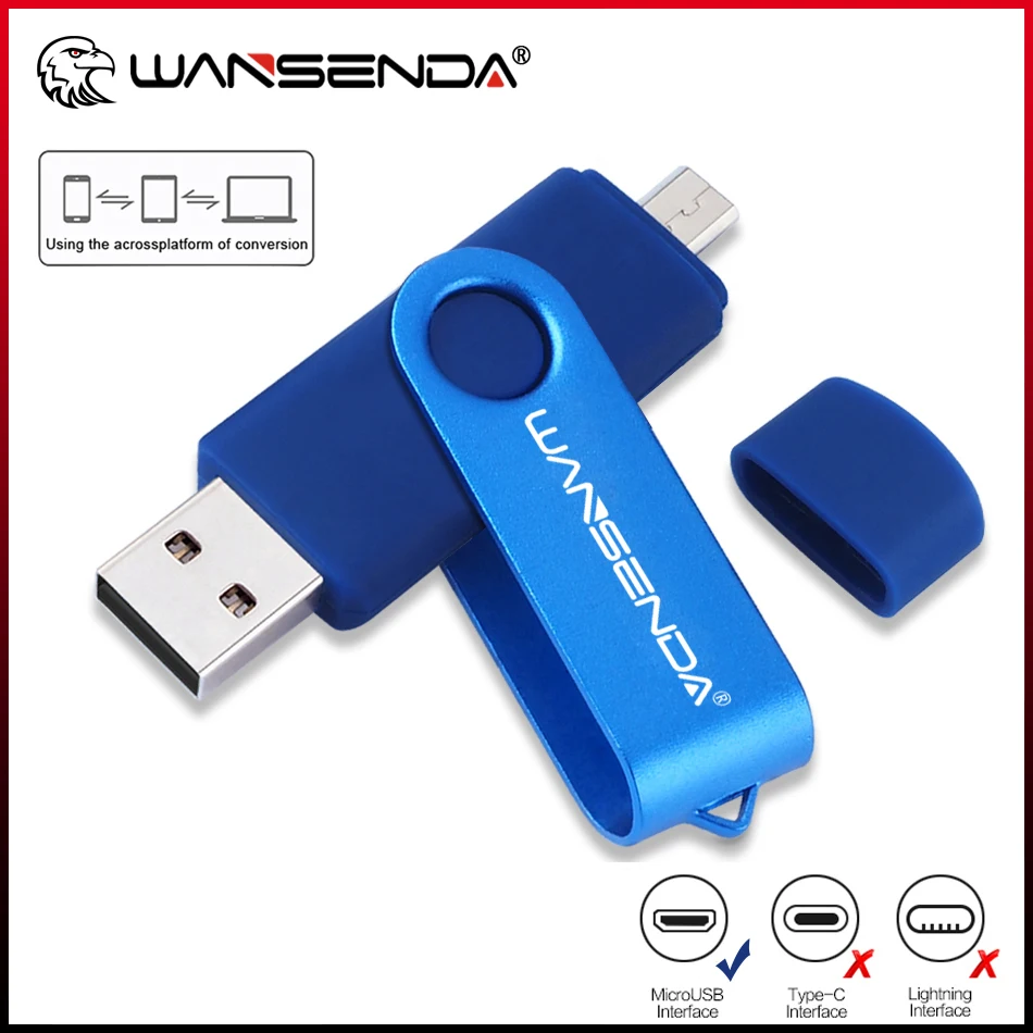 

WANSENDA OTG USB флеш-накопитель, 32 ГБ, 16 ГБ, 64 ГБ, 128 ГБ, 256 ГБ, USB 2,0