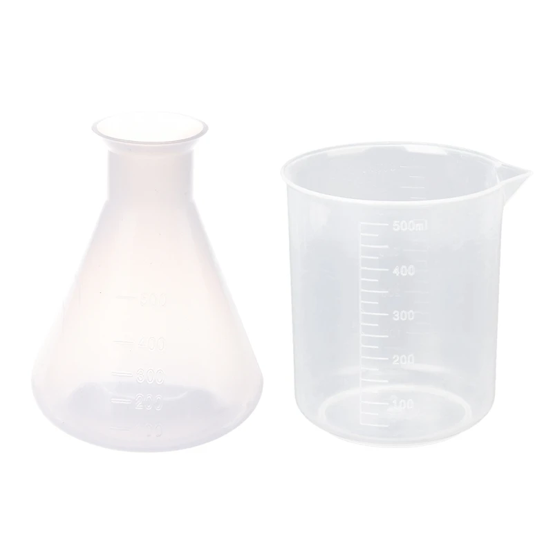 

2 Pcs Beaker: 1 PCS 500Ml Clear Plastic Laboratory Conical Flask Storage Bottle & 1 PCS 500Ml Graduated Beaker