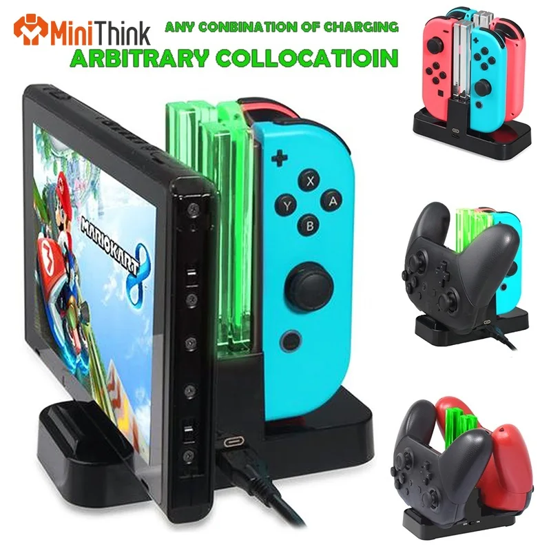 

4 In1 For NS Nintend Switch Joy-Con & Pro Controller with Dual LED Light Indicator Gamepad Charging Dock Stand Station Charger