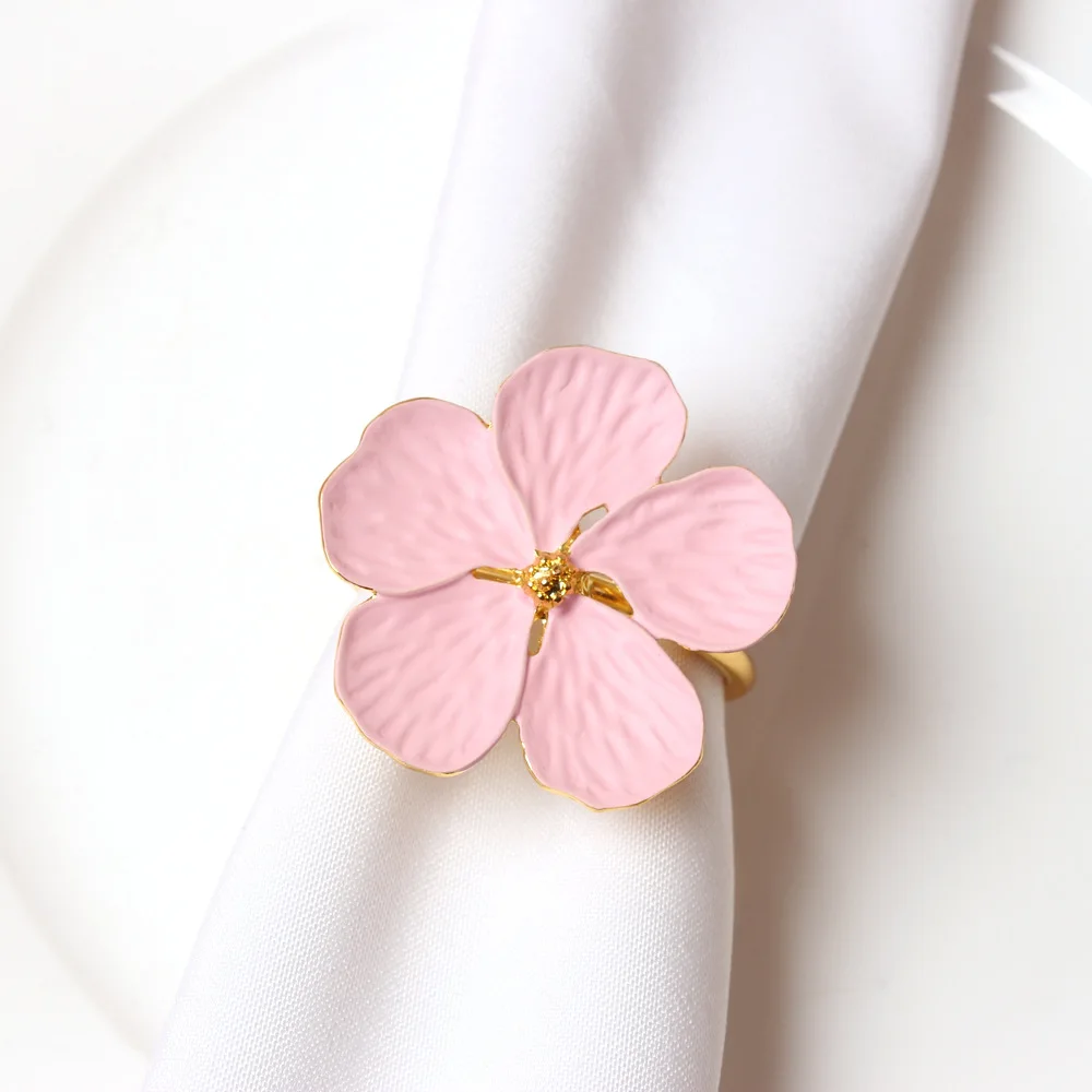 

12pcs/lot New flower napkin ring plant white oil flower napkin buckle five-petal flower plum napkin ring