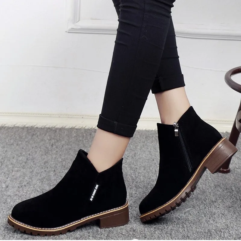 2021 Autumn and Winter European and American New Style Suede Side Zipper Thick Heel Single Boots Mid-heel Short Boots Women