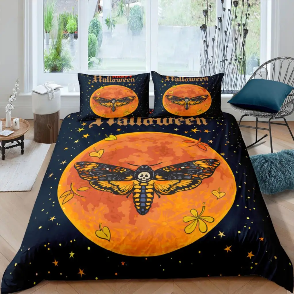 

Black Death Moth Bedding Set Gothic Skull Duvet Cover Set Butterfly Bedclothes 2/3pcs Adults and Kids Luxury Home Textiles