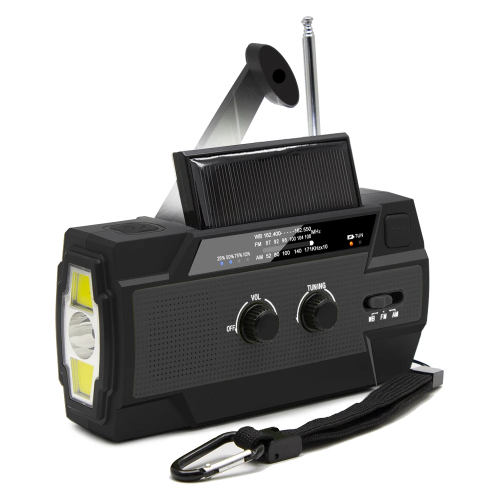 

Многофункциональное радио с ручным управлением, работающее на солнечной батарее, Динамо мощное радио ed AM/FM/WB, погодное радио со светодиодны...