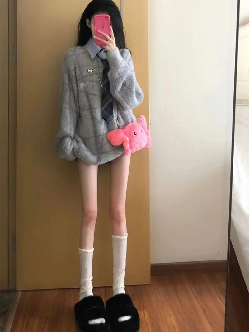 Корейский консервативный стиль все Macth свободные свитера нерегулярный полосатый