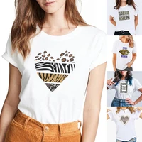 t shirt summer basis o neck shirt short sleeve tshirt leopard series pattern ladies fashion tops clothing female clothes tees