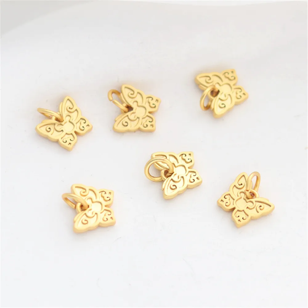 

18k bag gold color matte gold double-sided butterfly 9*10mm pendant bracelet necklace diy eardrop handmade jewelry accessories