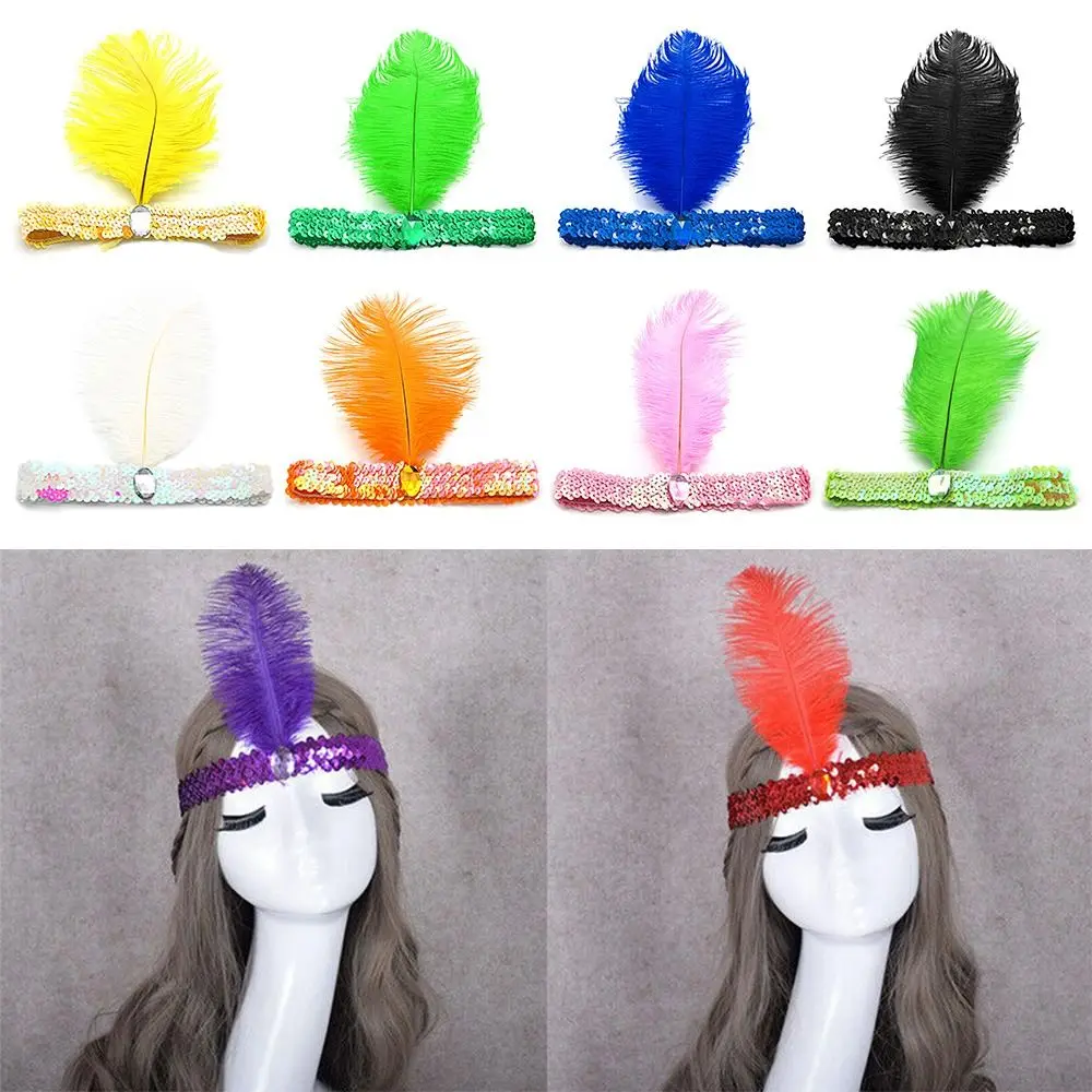 

Indian Band Gatsby Flapper Performance Feather Feather Headband Hair Band Sequin Headwear Dance Hairband