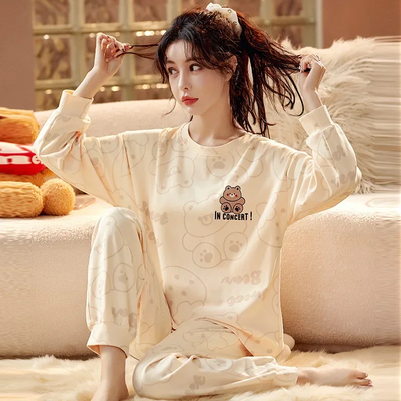 Women's New Two-Piece Pajamas Spring And Autumn Homewear Long-Sleeved College Style Leisure Suit