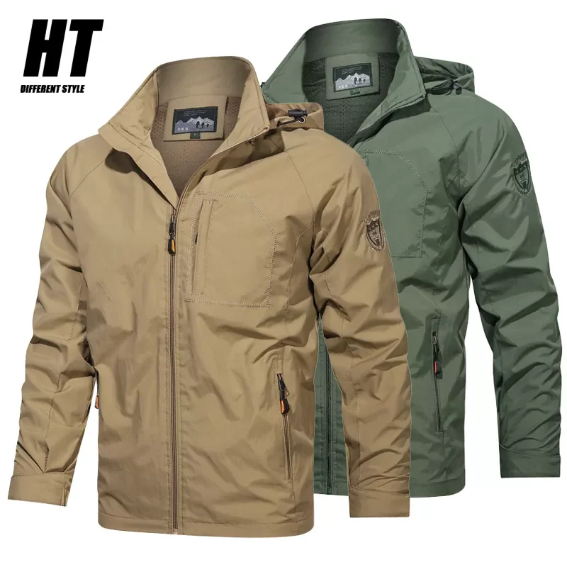 

NEW IN 2022 Brand Men's Windbreaker Jackets Mens Soft Shell Overcoat Hiking Outdoor Military Hooded Coat Trim Casual Male Cl