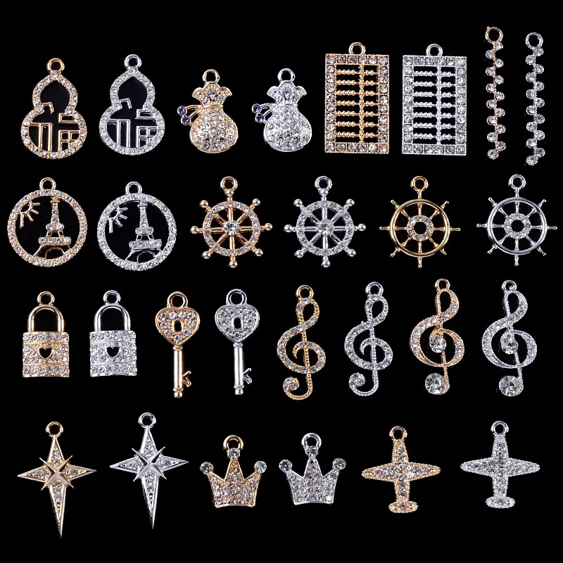 

10 Pcs/Lot Alloy Creative Gold Rhineston Pendant Buttons Ornaments Jewelry Earrings Choker Hair DIY Jewelry Accessories Handmade