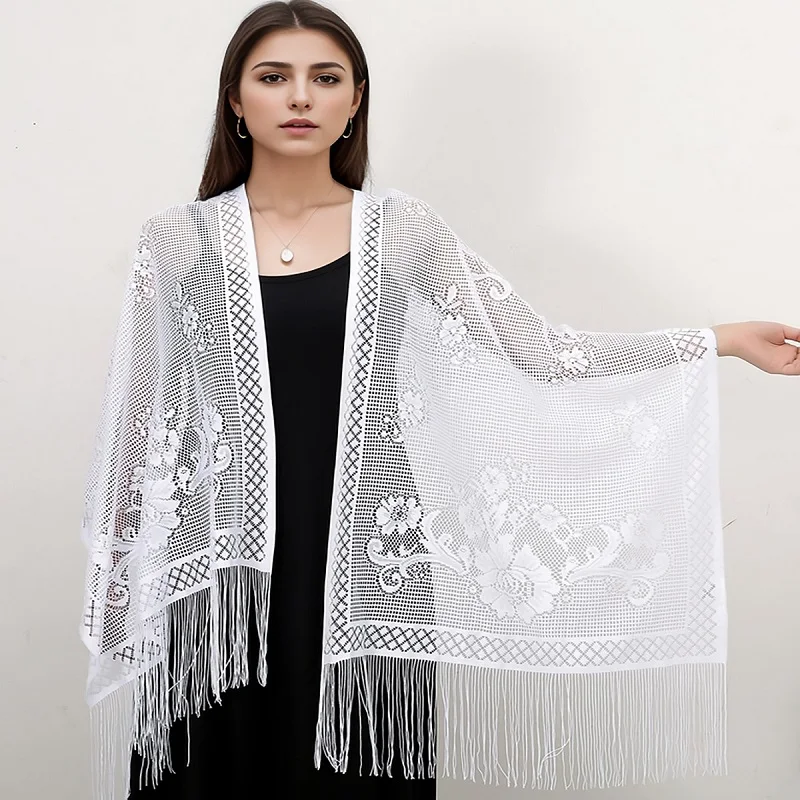 Длинный шарф в клетку с кисточками Женская Ажурная шаль модный простой шейный