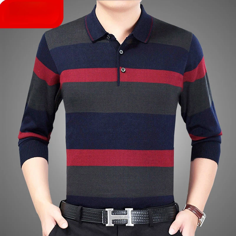 

Top Grade Spring New Fashion Designer Brand Simple Mens Polo Shirt Trendy Long Sleeve Striped Print Casual Tops Men Clothes E376