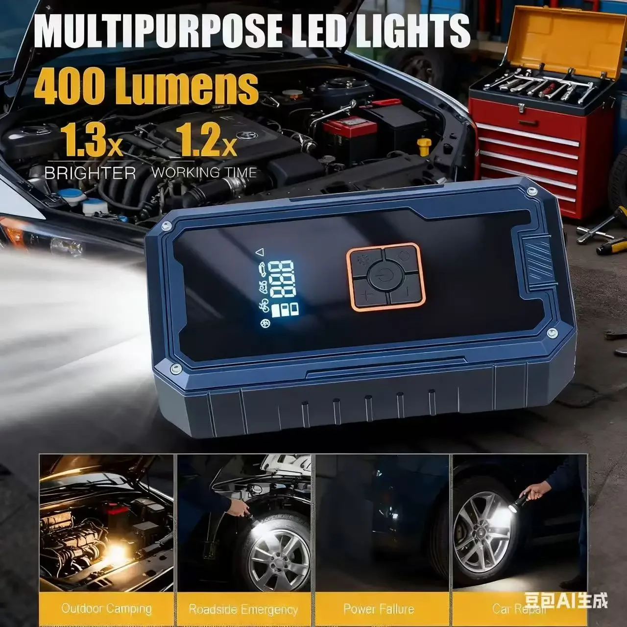 3000A 12V Автомобильный стартерный воздушный компрессор с аккумулятором 99800mah Пиковый портативный аккумуляторный стартер 150PSI Воздушный насос со светодиодной подсветкой (art.: 3920d4228bfcd) - 3920d4228bfcd