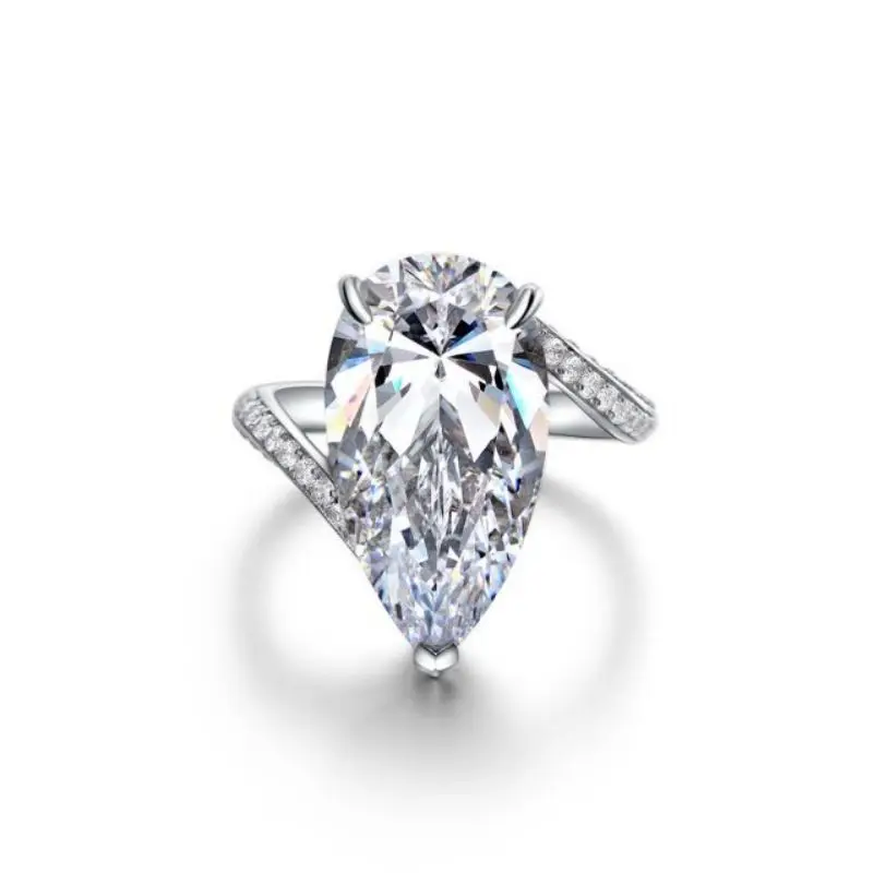 

100% 925 Sterling Silver Big Pear Shape Solitaire CZ Engagement Ring For Women Party Fine Jewelry