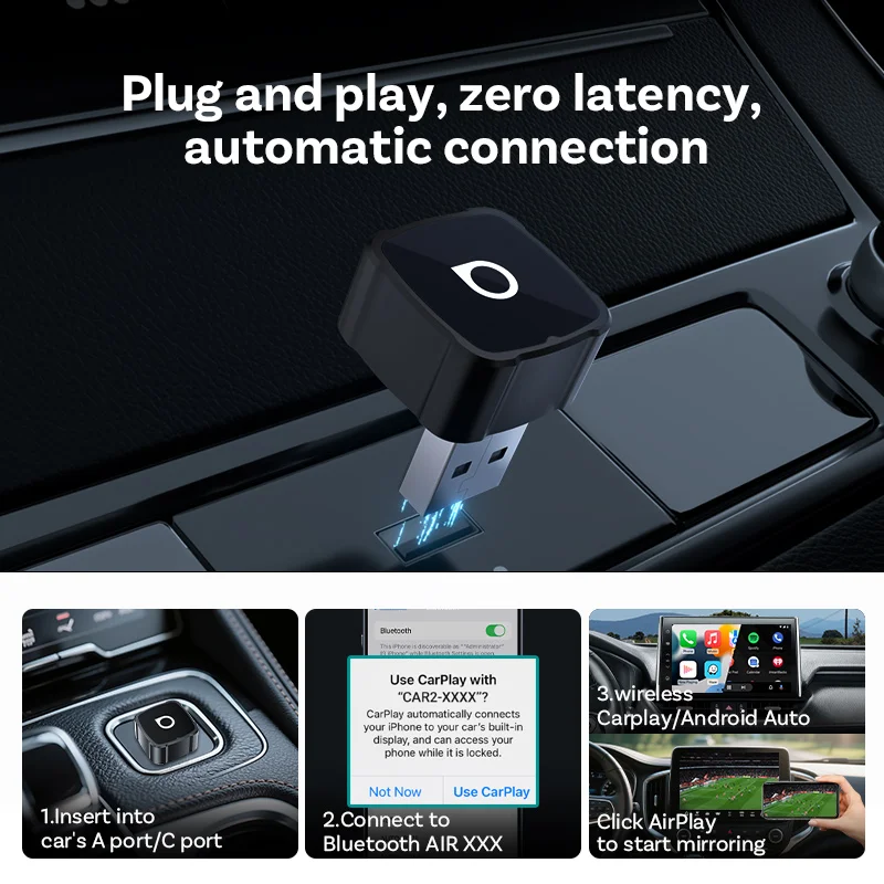 Фото Беспроводной адаптер OTTOCAST MINI AIR Cube 4.0 для CarPlay и Android Auto, 3-в-1 донгл для AirPlay и дублирования экрана, автомобильные аксессуары №5