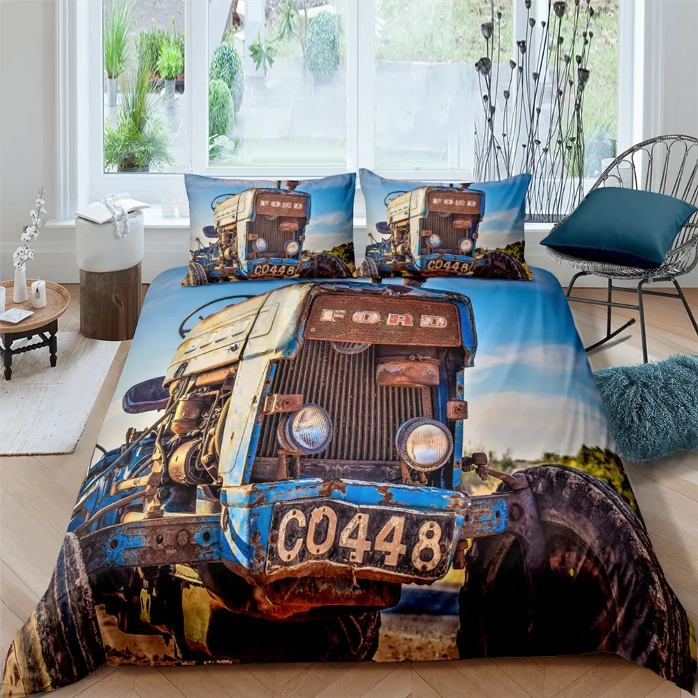 

Mechanical Style 3D Retro Tractor Duvet Cover Adults Teens Bedding Set Comforter Covers And Pillowcase Queen King Size 2/3pcs