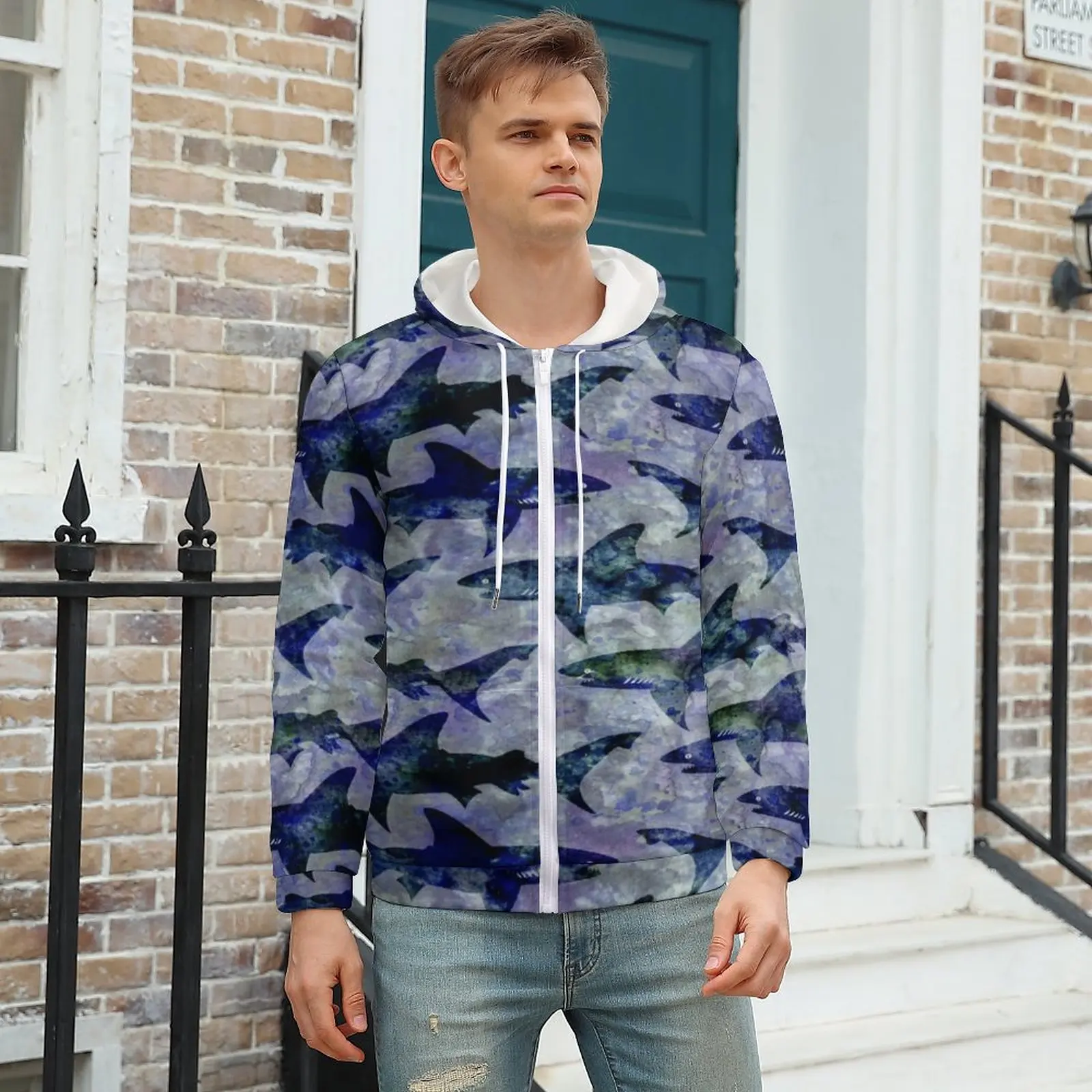 

Great White Shark Hoodie Funny Animal Print Streetwear Men Hoodies Men Autumn Zip Up Hoodie Plus Size 5XL